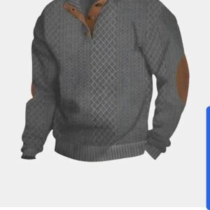 Gray Knit Men’s Sweater with Brown Elbow Patches By Cross And Crown